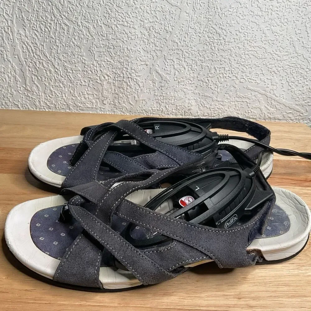 Lands' End Woman's Comfort gray suede strappy‎  flat sandals size 9B